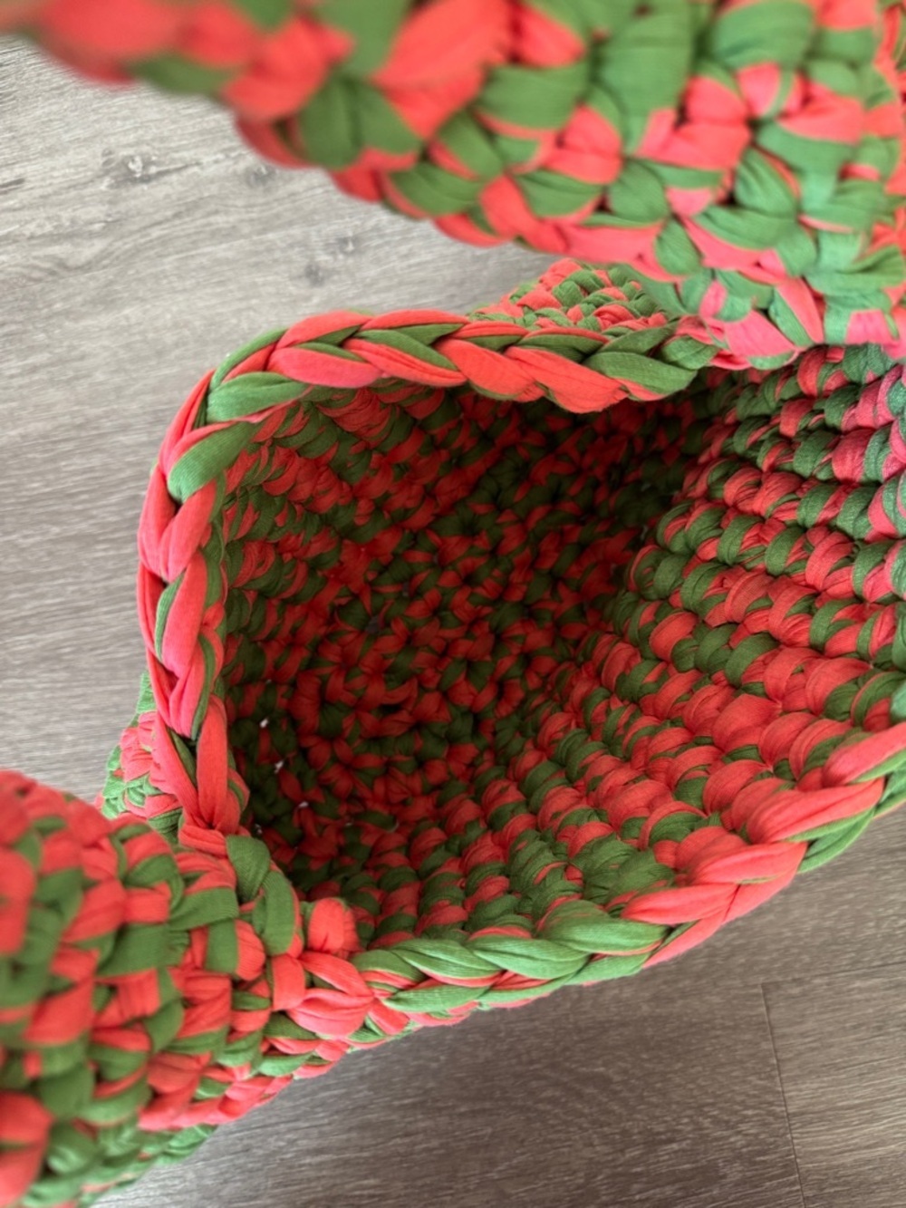 Large Handmade Pink & Green Crochet Shoulder Bag - Picture 2 of 7